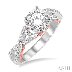 1/3 Ctw Split Criss Cross Shank Semi-Mount Round Cut Diamond Ring in 14K White and Rose Gold