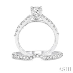 1 1/10 Ctw Diamond Wedding Set with 3/4 Ctw Round Cut Engagement Ring and 1/4 Ctw Wedding Band in 14K White Gold