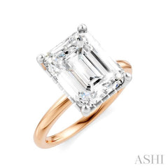 1/10 Ctw Emerald Shape Round Cut Diamond Semi-Mount Engagement Ring in 14K Rose and White Gold