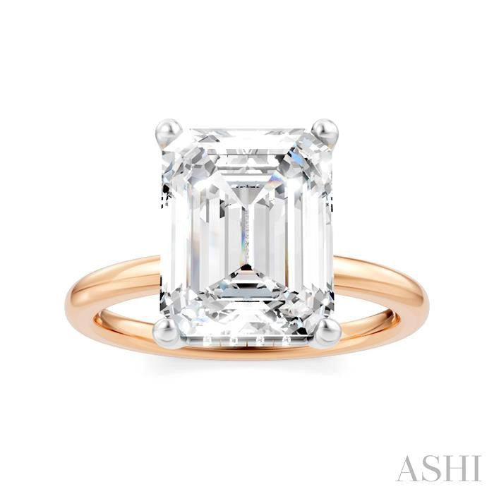 1/10 Ctw Emerald Shape Round Cut Diamond Semi-Mount Engagement Ring in 14K Rose and White Gold