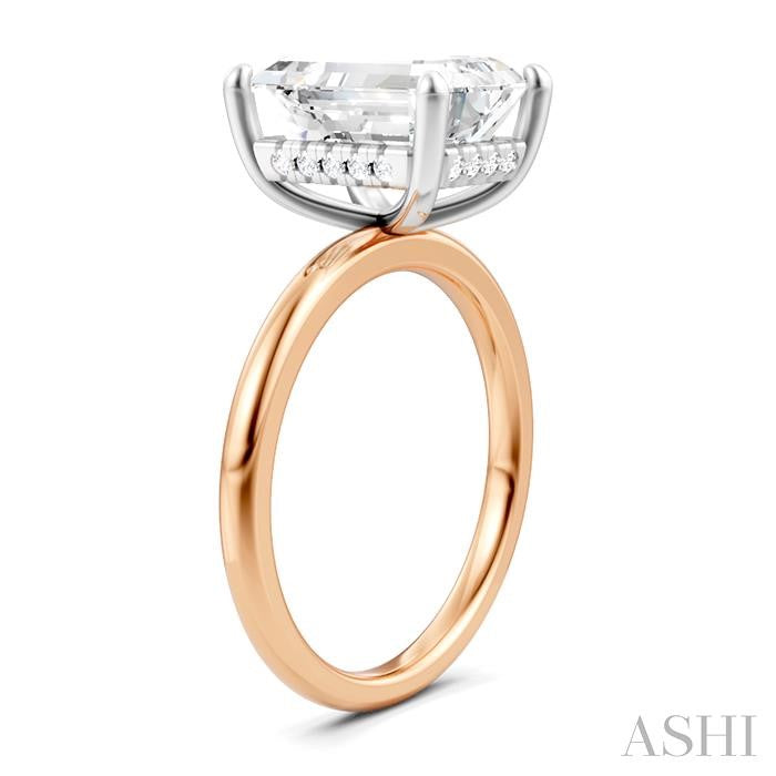 1/10 Ctw Emerald Shape Round Cut Diamond Semi-Mount Engagement Ring in 14K Rose and White Gold