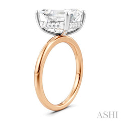 1/10 Ctw Emerald Shape Round Cut Diamond Semi-Mount Engagement Ring in 14K Rose and White Gold