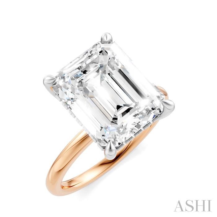 1/10 Ctw Emerald Shape Round Cut Diamond Semi-Mount Engagement Ring in 14K Rose and White Gold