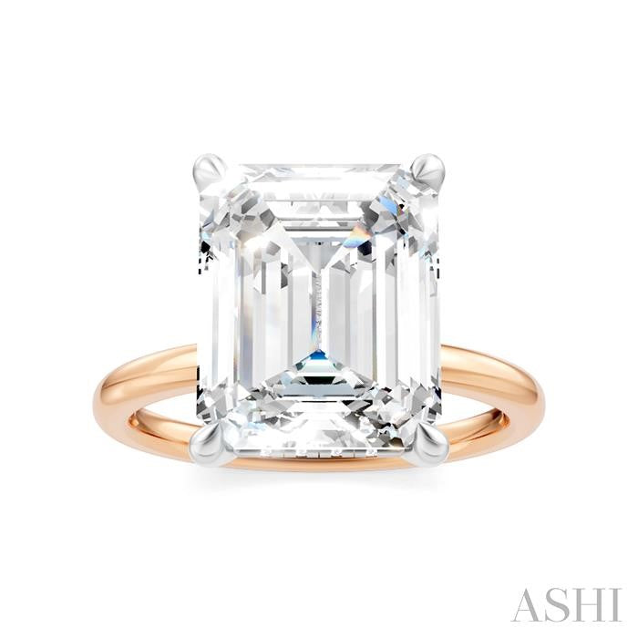 1/10 Ctw Emerald Shape Round Cut Diamond Semi-Mount Engagement Ring in 14K Rose and White Gold