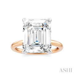 1/10 Ctw Emerald Shape Round Cut Diamond Semi-Mount Engagement Ring in 14K Rose and White Gold