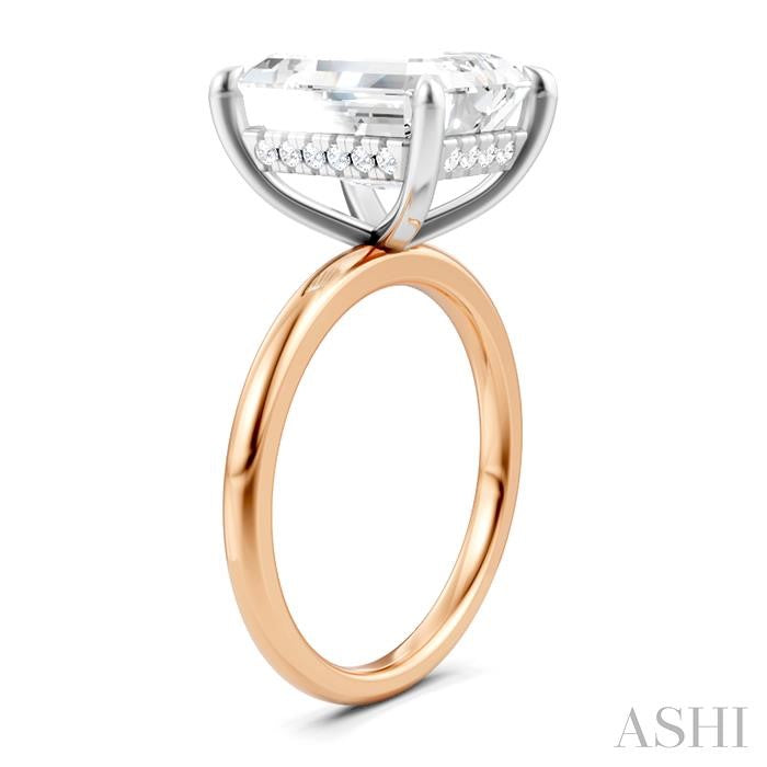 1/10 Ctw Emerald Shape Round Cut Diamond Semi-Mount Engagement Ring in 14K Rose and White Gold