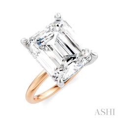 1/8 Ctw Emerald Shape Round Cut Diamond Semi-Mount Engagement Ring in 14K Rose and White Gold