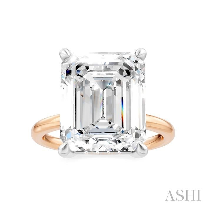 1/8 Ctw Emerald Shape Round Cut Diamond Semi-Mount Engagement Ring in 14K Rose and White Gold