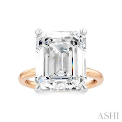 1/8 Ctw Emerald Shape Round Cut Diamond Semi-Mount Engagement Ring in 14K Rose and White Gold