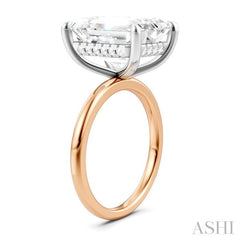 1/8 Ctw Emerald Shape Round Cut Diamond Semi-Mount Engagement Ring in 14K Rose and White Gold