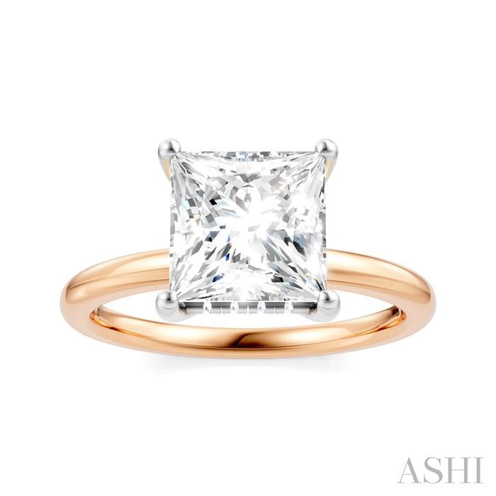 1/10 Ctw Emerald Shape Round Cut Diamond Semi-Mount Engagement Ring in 14K Rose and White Gold