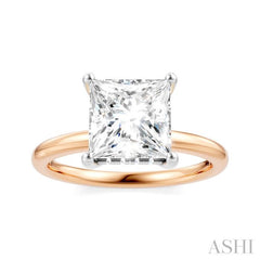 1/10 Ctw Emerald Shape Round Cut Diamond Semi-Mount Engagement Ring in 14K Rose and White Gold