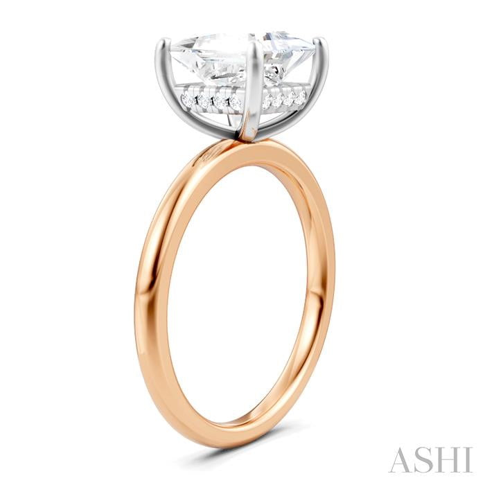 1/10 Ctw Emerald Shape Round Cut Diamond Semi-Mount Engagement Ring in 14K Rose and White Gold