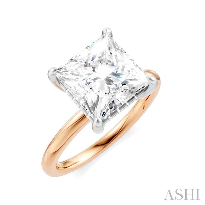 1/10 Ctw Emerald Shape Round Cut Diamond Semi-Mount Engagement Ring in 14K Rose and White Gold