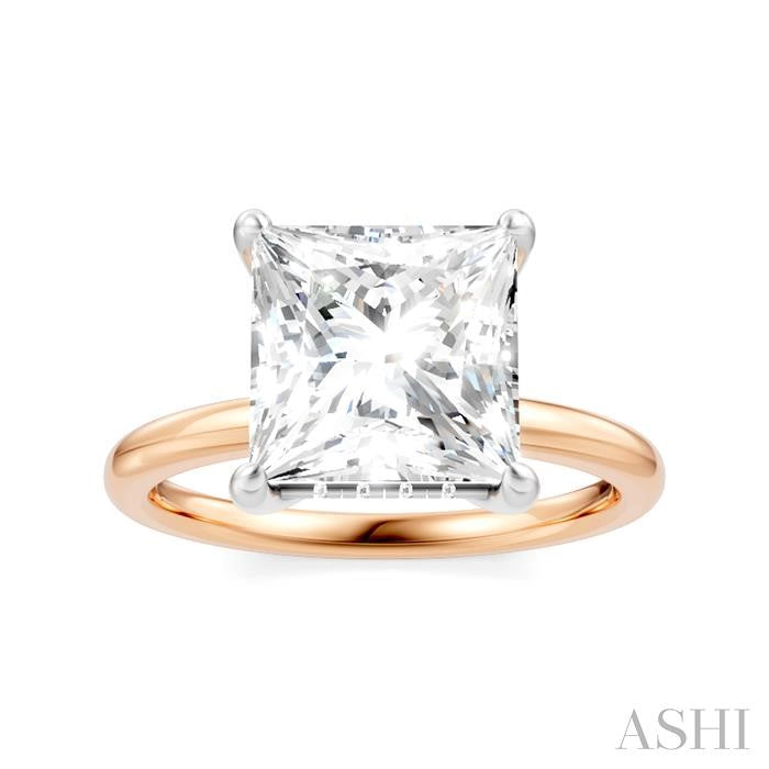 1/10 Ctw Emerald Shape Round Cut Diamond Semi-Mount Engagement Ring in 14K Rose and White Gold