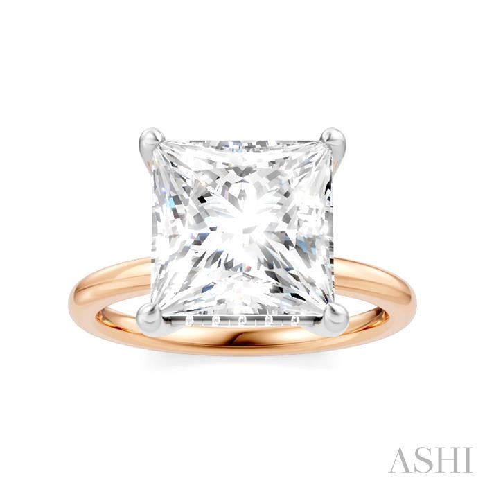 1/10 Ctw Emerald Shape Round Cut Diamond Semi-Mount Engagement Ring in 14K Rose and White Gold