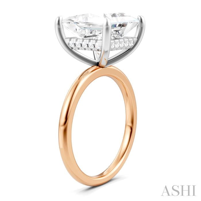 1/8 Ctw Emerald Shape Round Cut Diamond Semi-Mount Engagement Ring in 14K Rose and White Gold