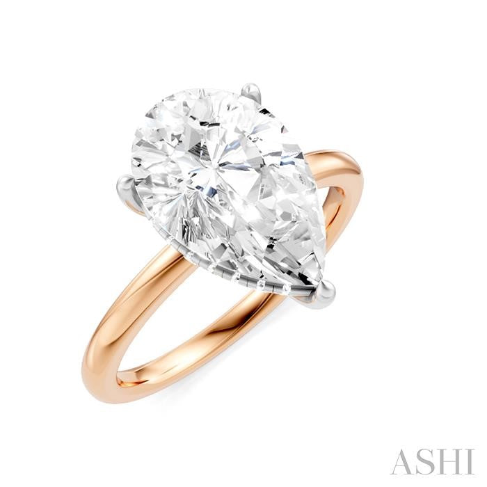 1/10 Ctw Pear Shape Round Cut Diamond Semi-Mount Engagement Ring in 14K Rose and White Gold