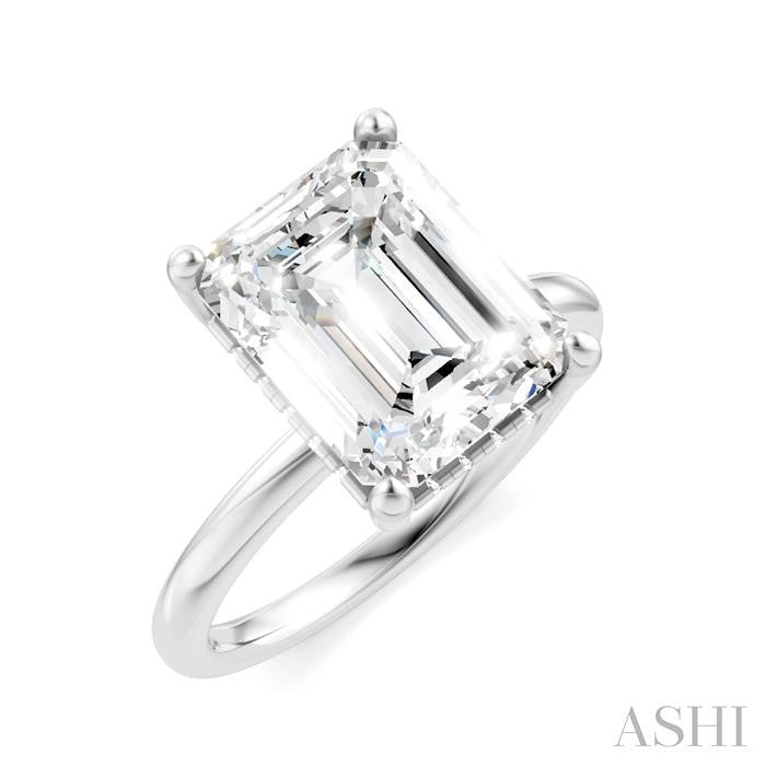 1/10 Ctw Emerald Shape Round Cut Diamond Semi-Mount Engagement Ring in 14K White Gold