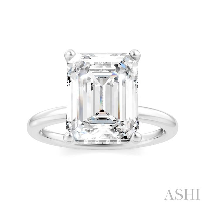 1/10 Ctw Emerald Shape Round Cut Diamond Semi-Mount Engagement Ring in 14K White Gold