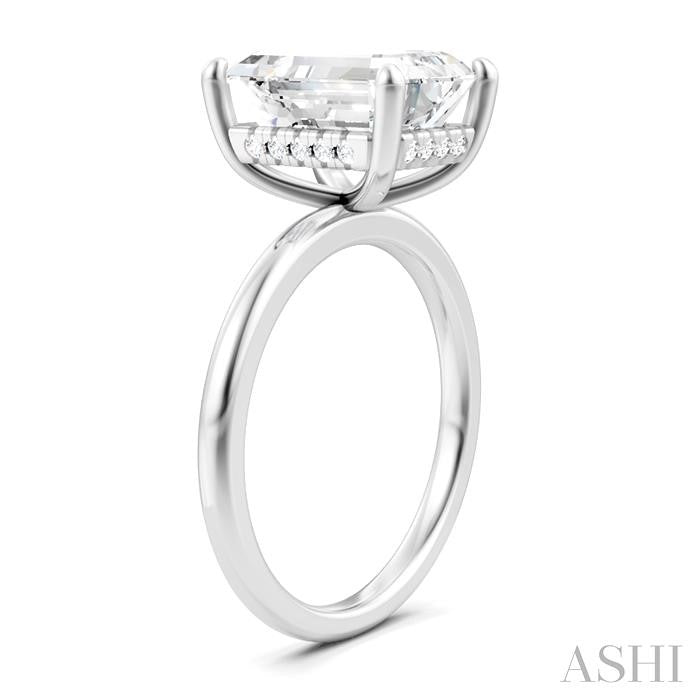 1/10 Ctw Emerald Shape Round Cut Diamond Semi-Mount Engagement Ring in 14K White Gold