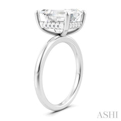 1/10 Ctw Emerald Shape Round Cut Diamond Semi-Mount Engagement Ring in 14K White Gold
