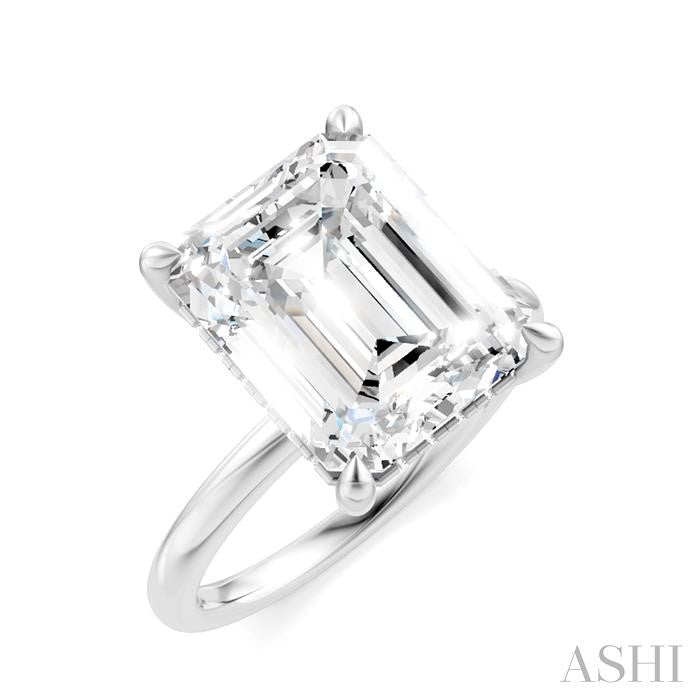 1/10 Ctw Emerald Shape Round Cut Diamond Semi-Mount Engagement Ring in 14K White Gold