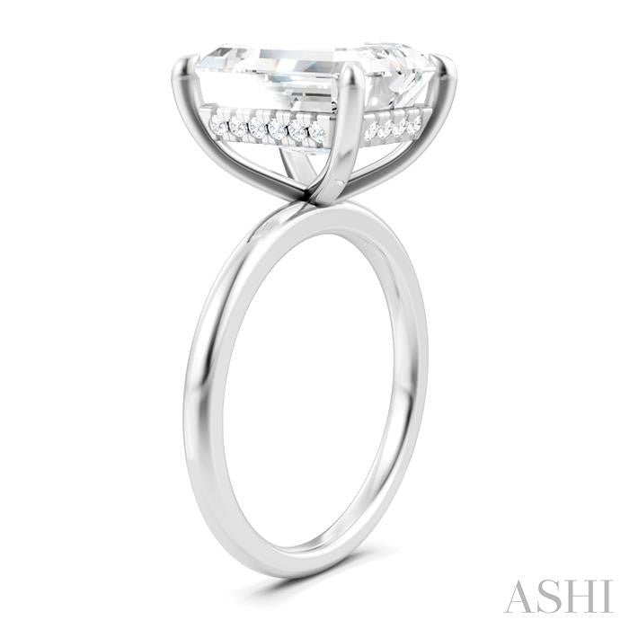 1/10 Ctw Emerald Shape Round Cut Diamond Semi-Mount Engagement Ring in 14K White Gold