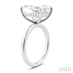 1/10 Ctw Emerald Shape Round Cut Diamond Semi-Mount Engagement Ring in 14K White Gold