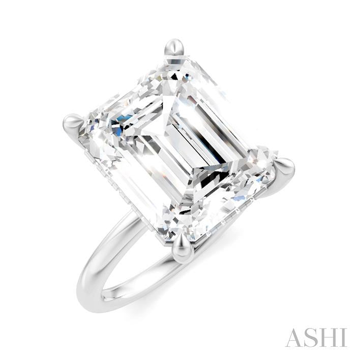 1/8 Ctw Emerald Shape Round Cut Diamond Semi-Mount Engagement Ring in 14K White Gold