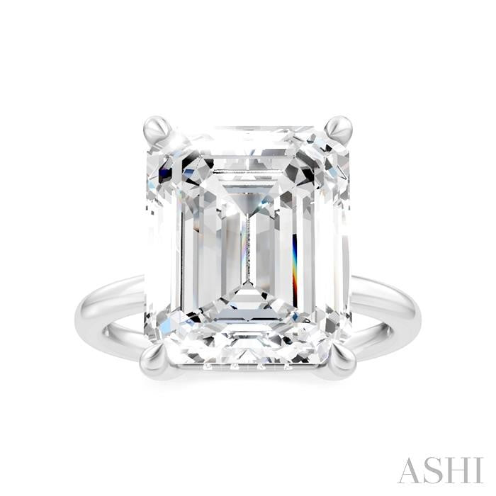 1/8 Ctw Emerald Shape Round Cut Diamond Semi-Mount Engagement Ring in 14K White Gold