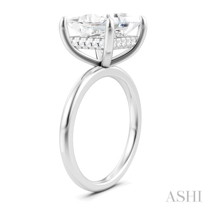 1/10 Ctw Emerald Shape Round Cut Diamond Semi-Mount Engagement Ring in 14K White Gold