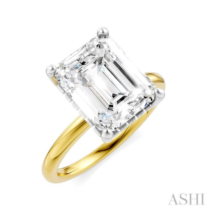 1/10 Ctw Emerald Shape Round Cut Diamond Semi-Mount Engagement Ring in 14K Yellow and White Gold