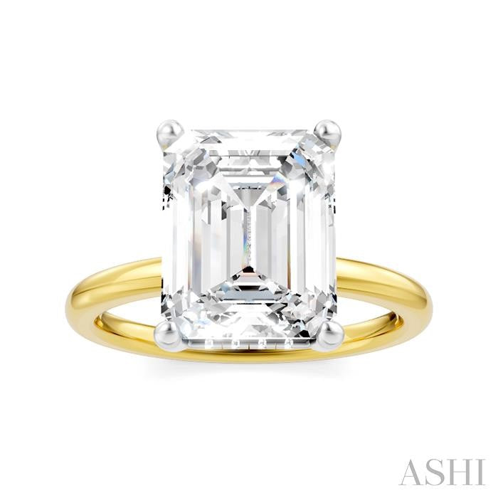 1/10 Ctw Emerald Shape Round Cut Diamond Semi-Mount Engagement Ring in 14K Yellow and White Gold