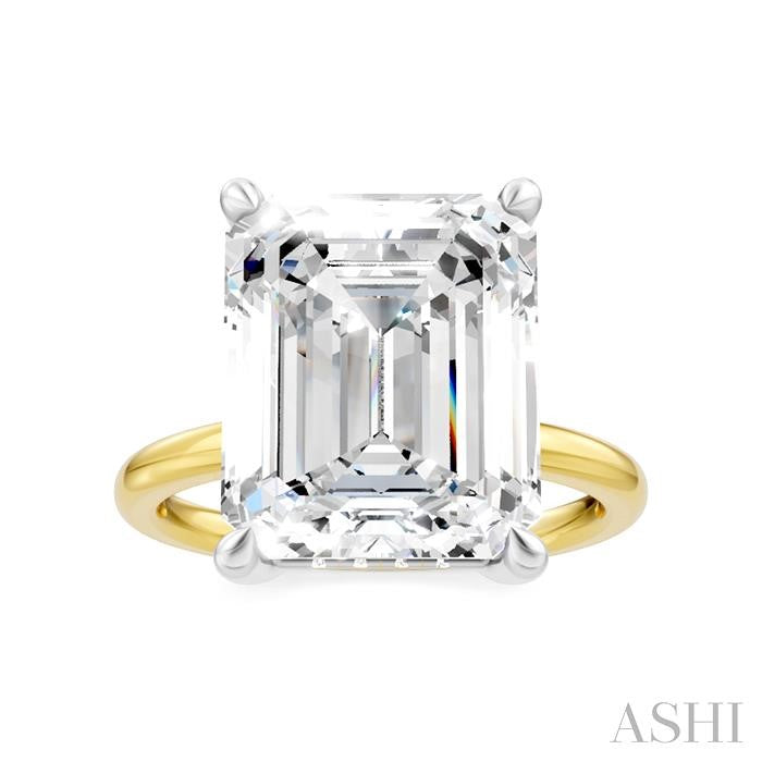 1/8 Ctw Emerald Shape Round Cut Diamond Semi-Mount Engagement Ring in 14K Yellow and White Gold