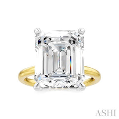 1/8 Ctw Emerald Shape Round Cut Diamond Semi-Mount Engagement Ring in 14K Yellow and White Gold
