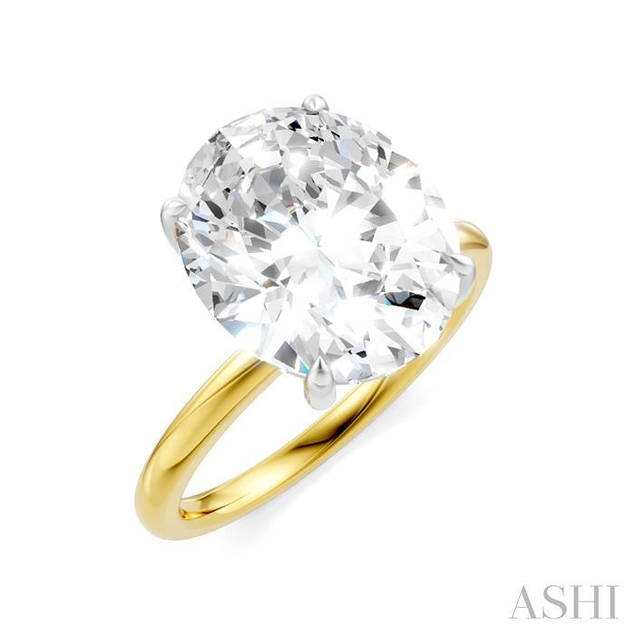 1/8 Ctw Oval Shape Round Cut Diamond Semi-Mount Engagement Ring in 14K Yellow and White Gold