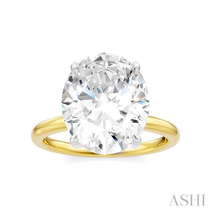 1/8 Ctw Oval Shape Round Cut Diamond Semi-Mount Engagement Ring in 14K Yellow and White Gold