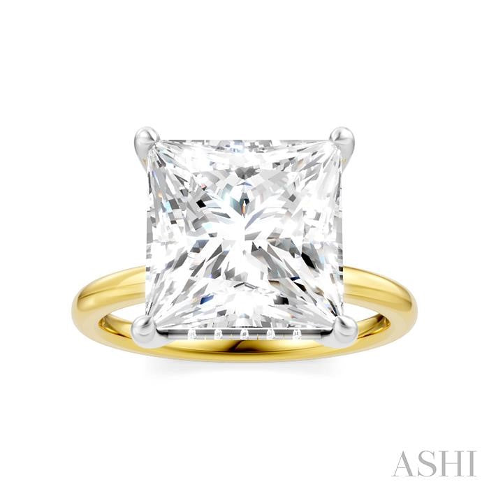1/8 Ctw Emerald Shape Round Cut Diamond Semi-Mount Engagement Ring in 14K Yellow and White Gold