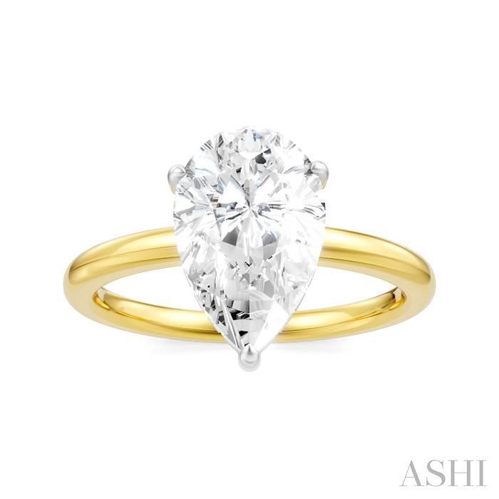 1/10 Ctw Pear Shape Round Cut Diamond Semi-Mount Engagement Ring in 14K Yellow and White Gold