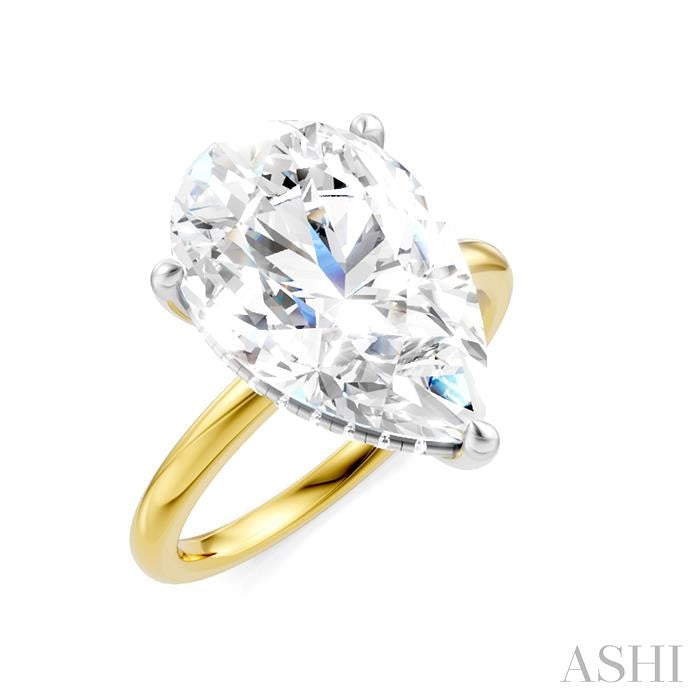 1/8 Ctw Pear Shape Round Cut Diamond Semi-Mount Engagement Ring in 14K Yellow and White Gold