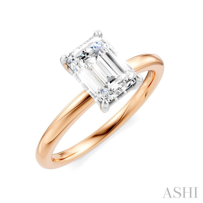 1/20 Ctw Emerald Shape Round Cut Diamond Semi-Mount Engagement Ring in 14K Rose and White Gold