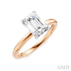 1/20 Ctw Emerald Shape Round Cut Diamond Semi-Mount Engagement Ring in 14K Rose and White Gold