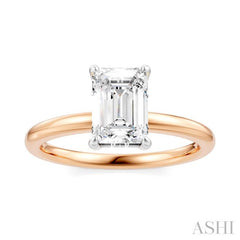 1/20 Ctw Emerald Shape Round Cut Diamond Semi-Mount Engagement Ring in 14K Rose and White Gold