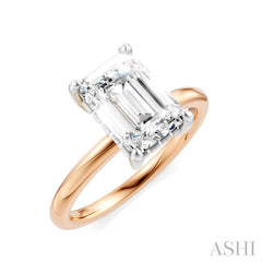 1/10 Ctw Emerald Shape Round Cut Diamond Semi-Mount Engagement Ring in 14K Rose and White Gold