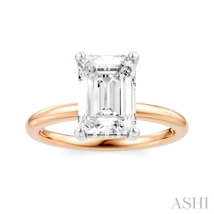 1/10 Ctw Emerald Shape Round Cut Diamond Semi-Mount Engagement Ring in 14K Rose and White Gold
