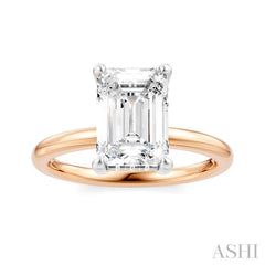 1/10 Ctw Emerald Shape Round Cut Diamond Semi-Mount Engagement Ring in 14K Rose and White Gold