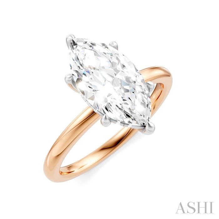 1/10 Ctw Marquise Shape Round Cut Diamond Semi-Mount Engagement Ring in 14K Rose and White Gold