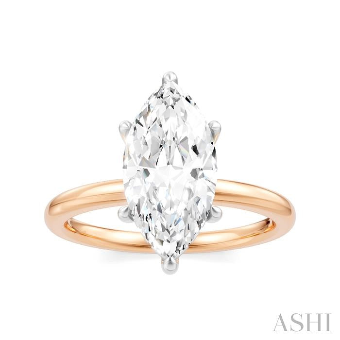 1/10 Ctw Marquise Shape Round Cut Diamond Semi-Mount Engagement Ring in 14K Rose and White Gold