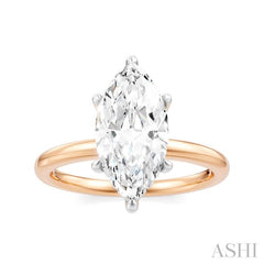 1/10 Ctw Marquise Shape Round Cut Diamond Semi-Mount Engagement Ring in 14K Rose and White Gold